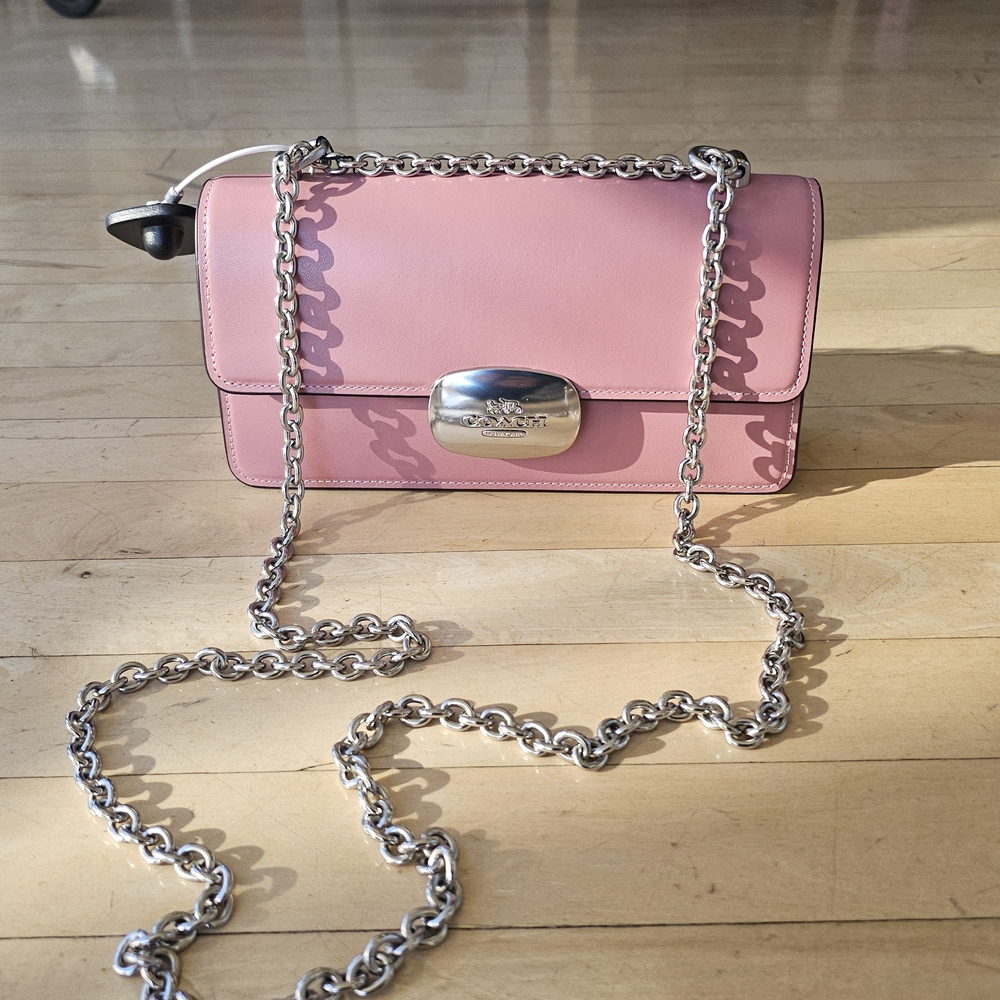 Coach Eliza Flap Leather Crossbody Pink Mauve Chain Shoulder Bag Handbag Purse